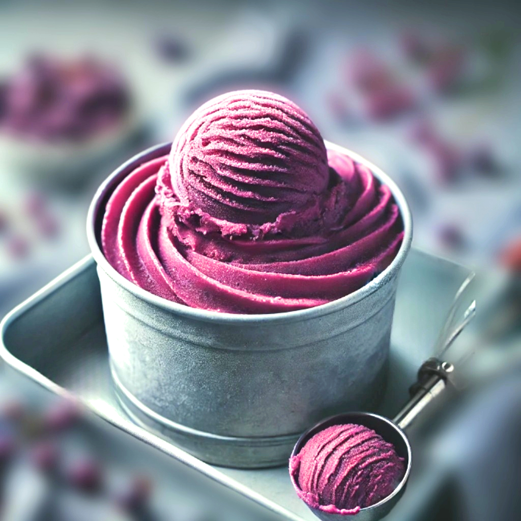 Pink frozen dessert in a bowl